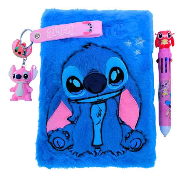 Kit caderno lilo stitch + chaveiro + caneta 10 cores