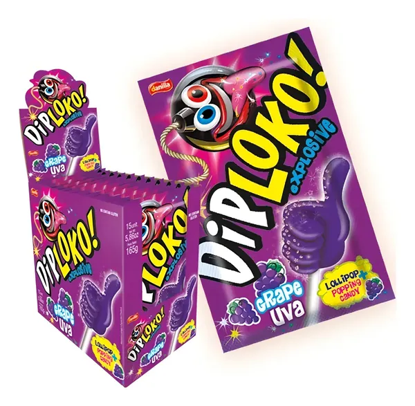 Pirulito dip loko pó explode na boca uva 15x11gr